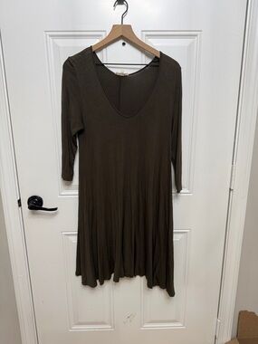 Rolla Coster Olive Deep Scoop Long Sleeve Swing Dress